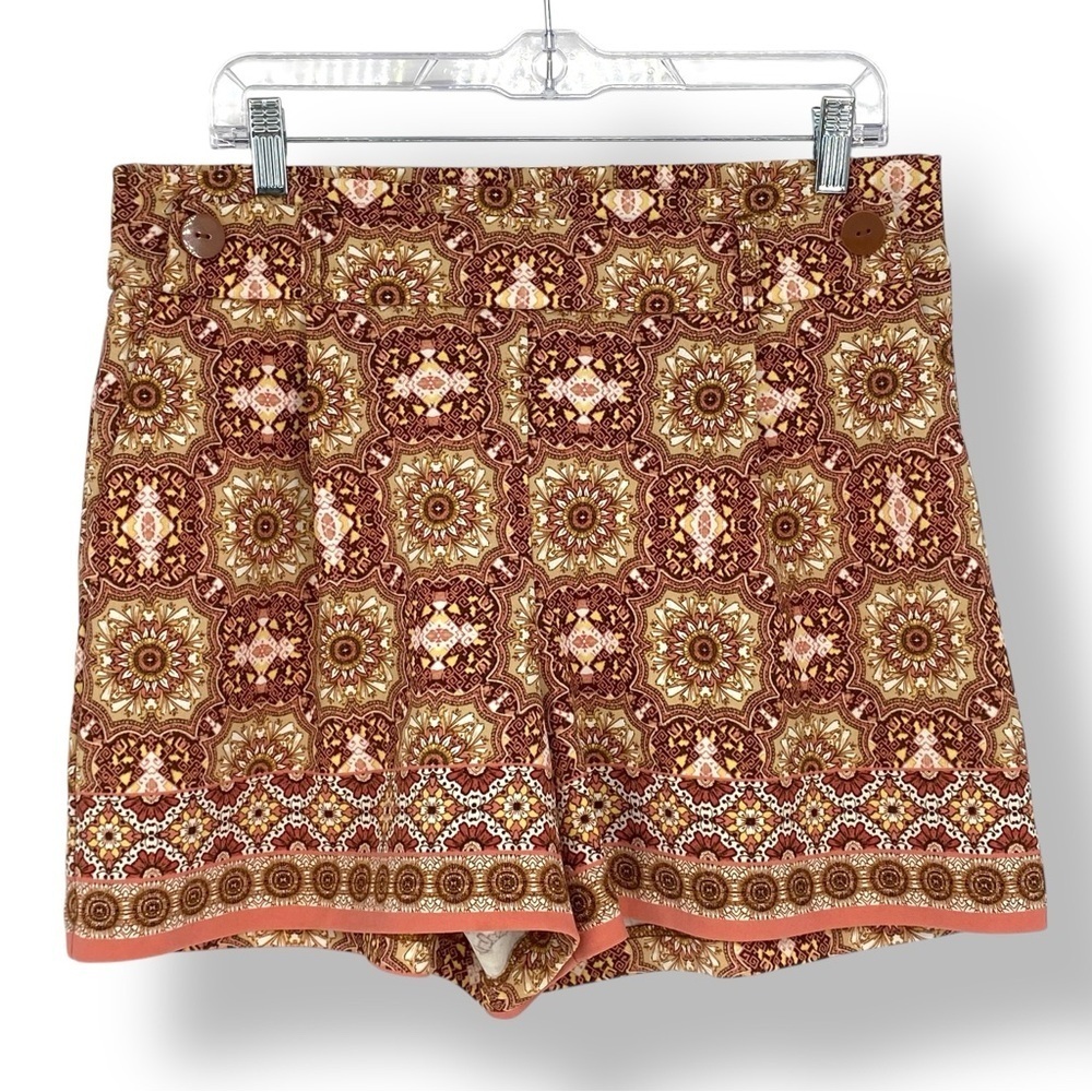 Versona Bohemian Patterned Pink Tan Brown Women's Pattern Shorts Sz Large